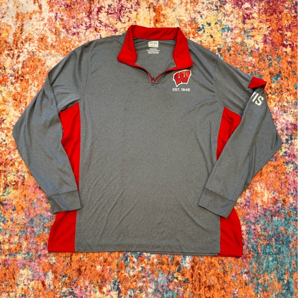 Wisconsin Badgers Quarter Zip Pullover Mens XL Gray Red Athletic Jacket NCAA